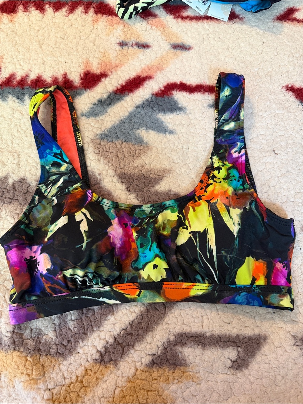 Hobie Black Multi-Color Floral-Print Bikini Top